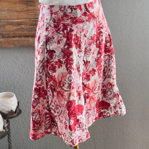 Gap Ivory Red Pink Abstract Floral Full Cotton Side Zip Skirt with Pockets -Sz 0 - Picture 4 of 14
